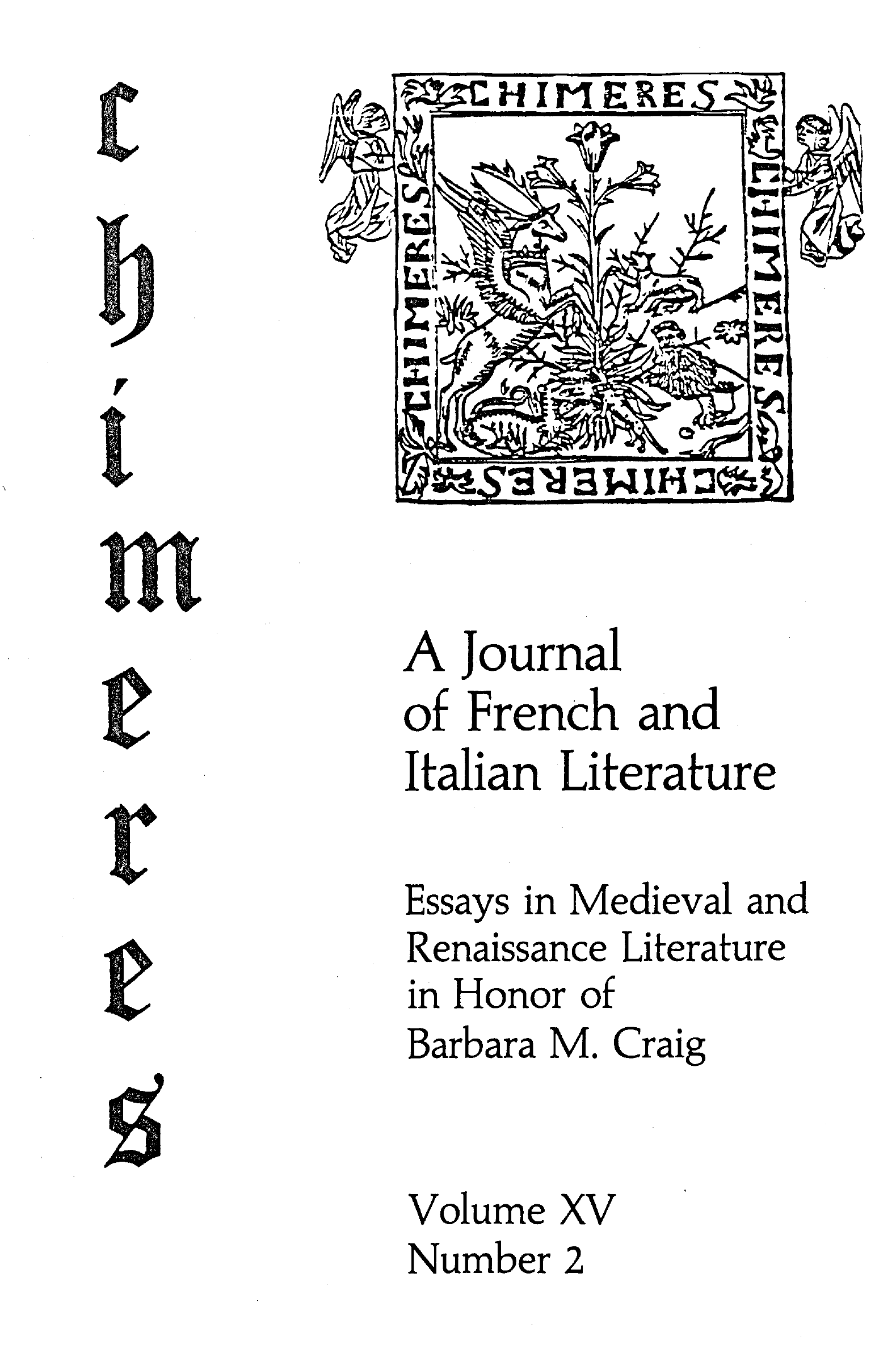 Cover for Chimères, Vol. 15.2, Spring 1982