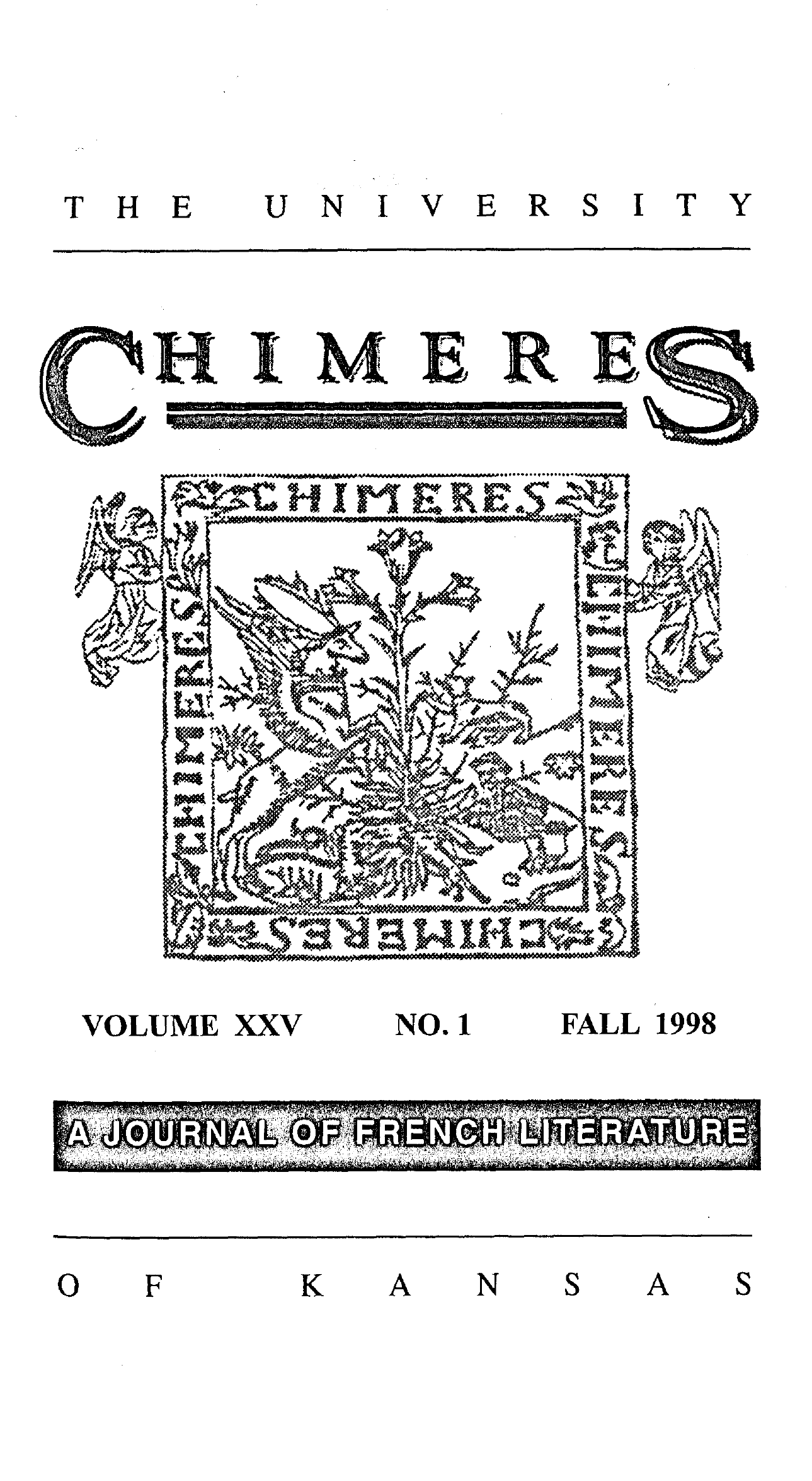 Cover for Chimères, Vol. 25.1, Fall 1998