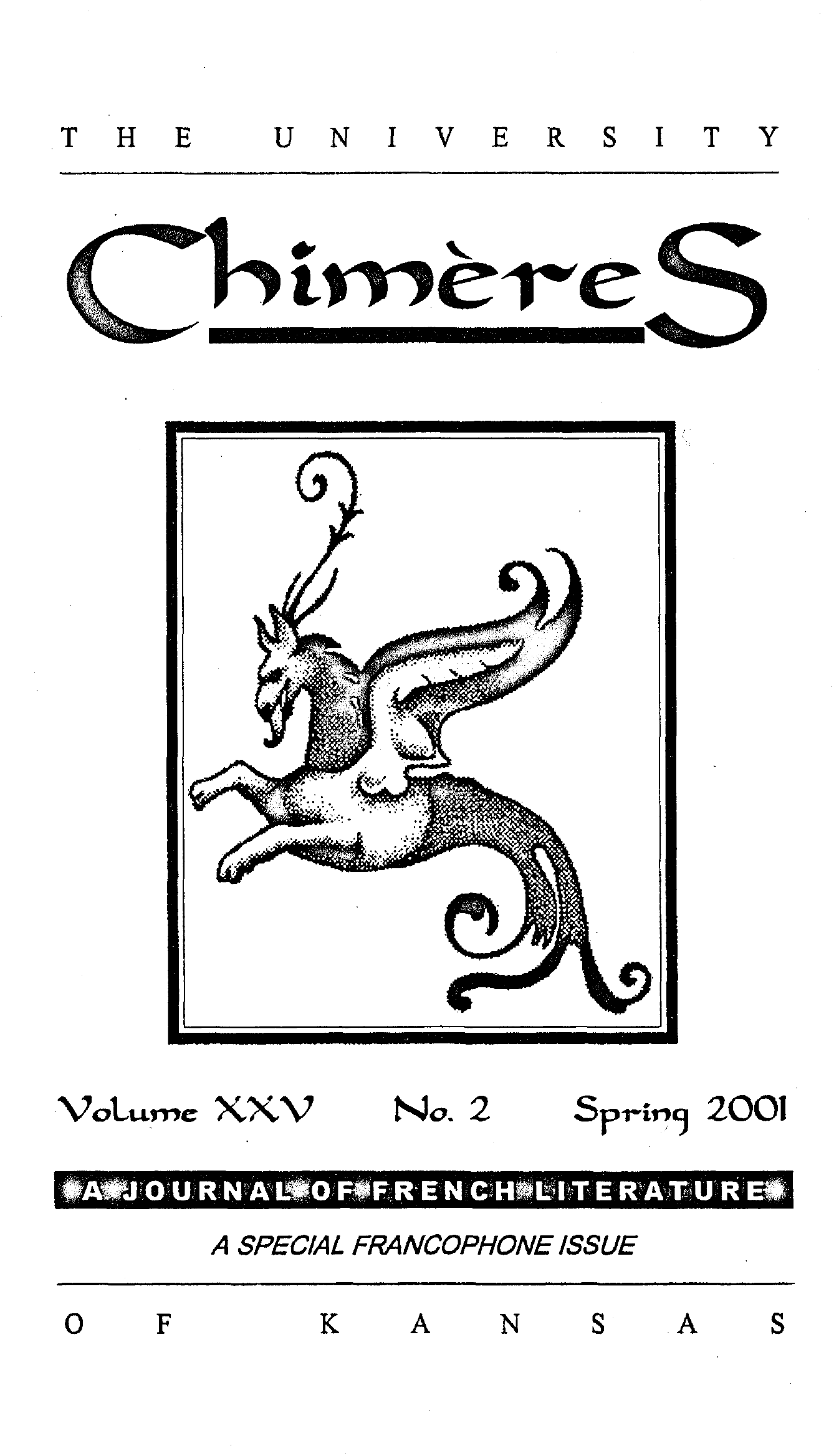 Cover for Chimères, Vol. 25.2, Spring 2001