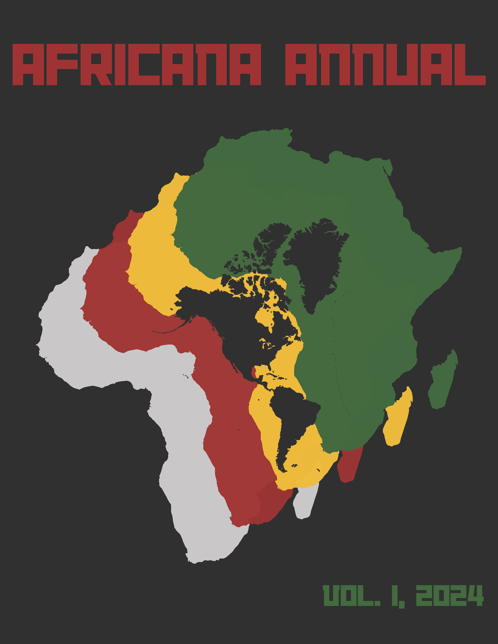 The outline of the continent of Africa in gray, red, yellow, and green.
