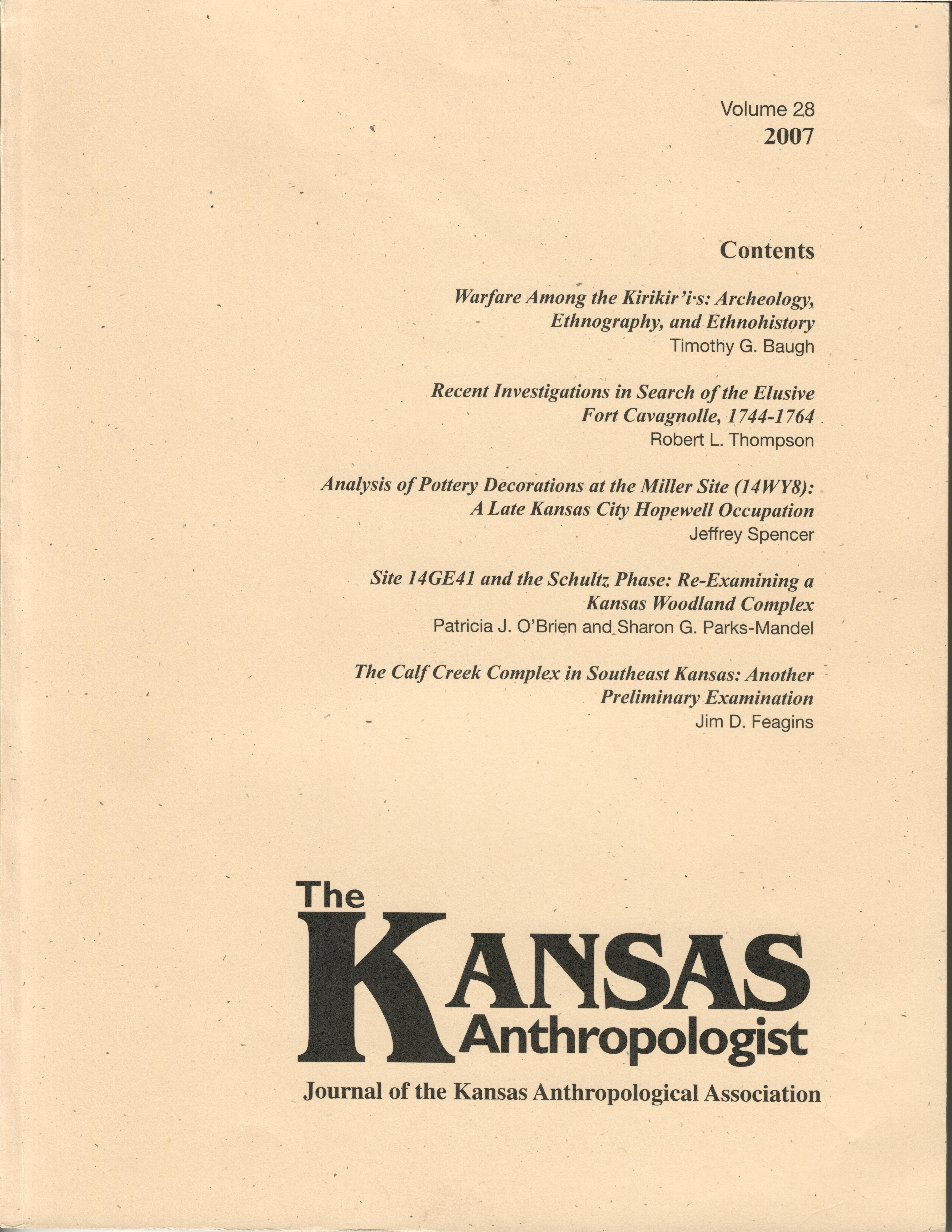 Cover of Volume 28 of the Kansas Anthropologist