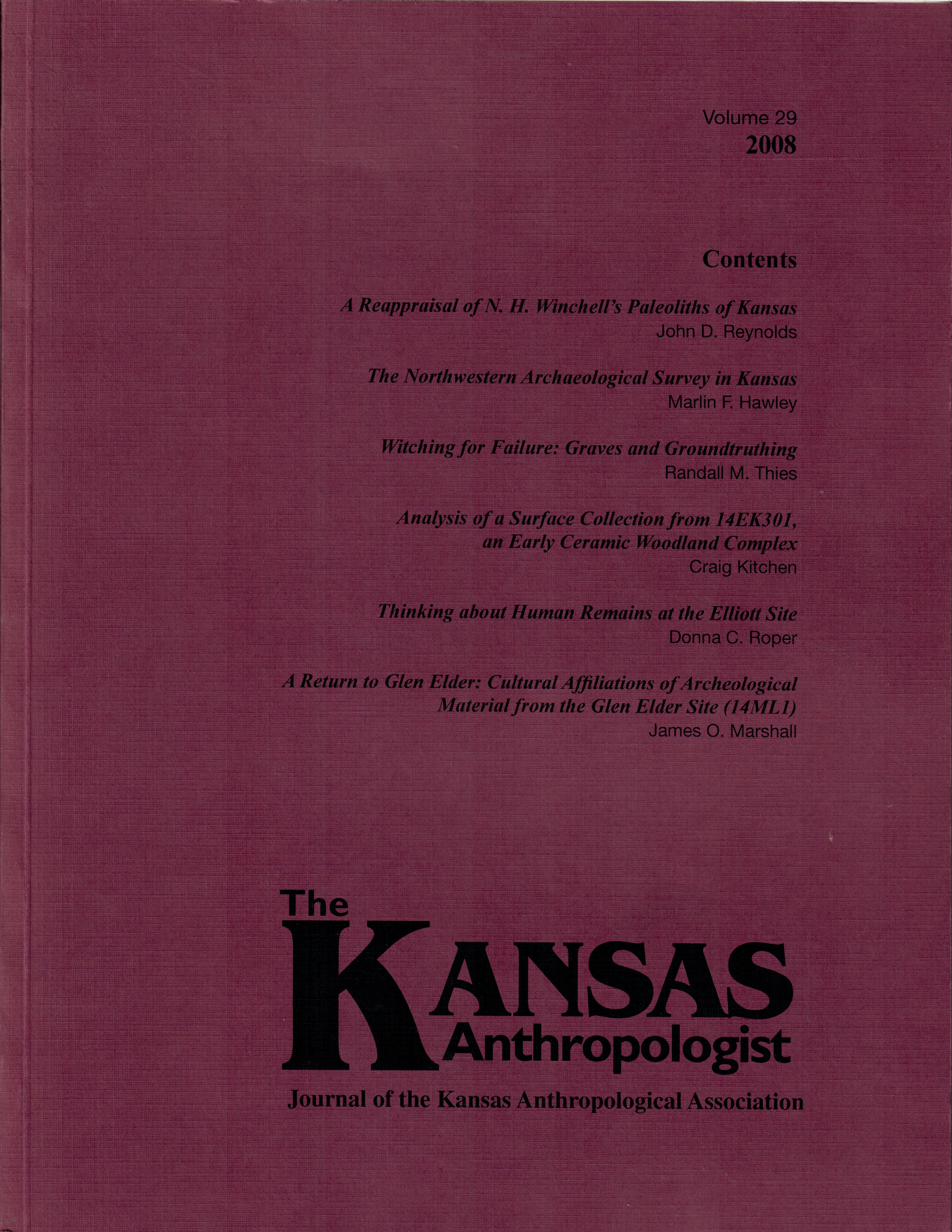 Cover of Volume 29 of the Kansas Anthropologist