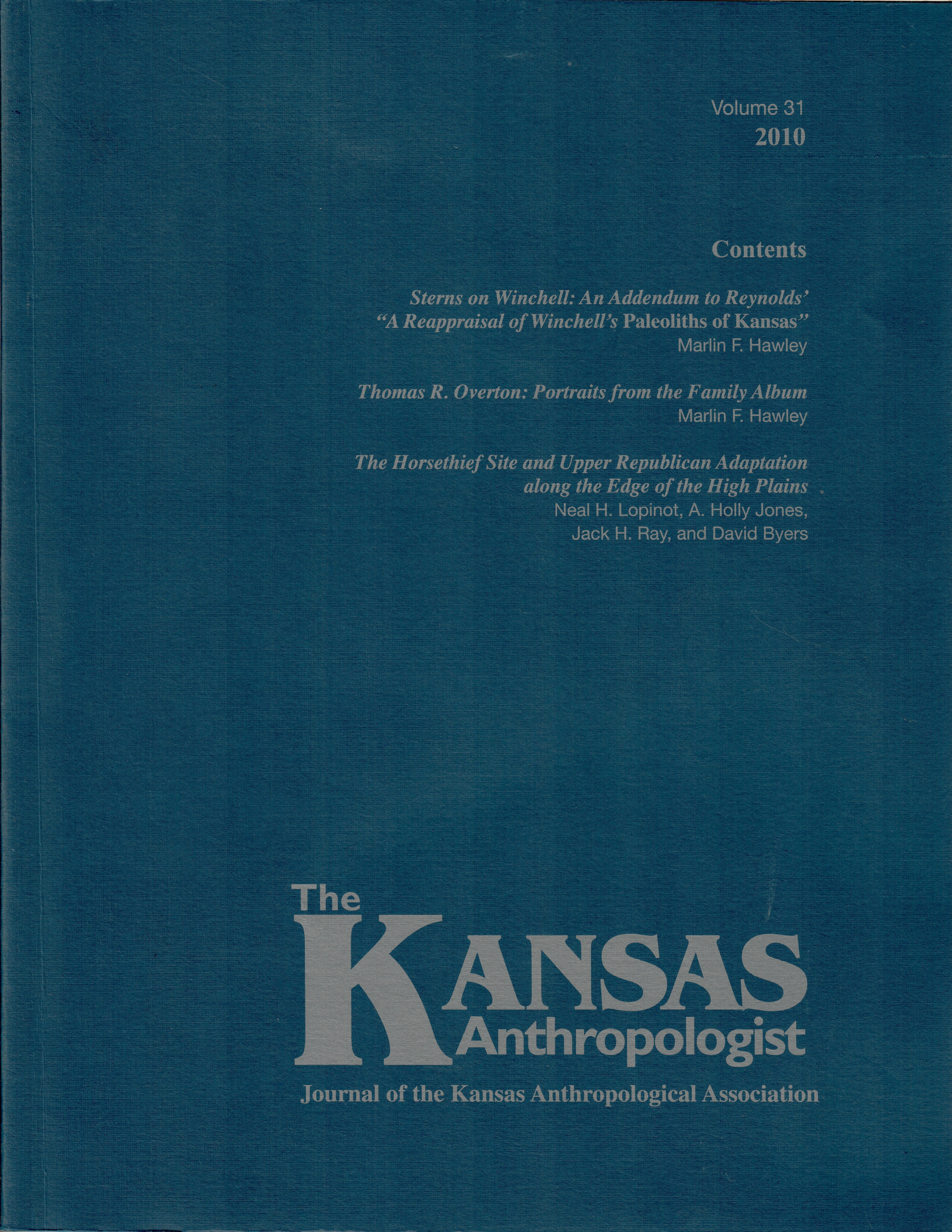 Cover of Volume 31 of Kansas Anthropologist