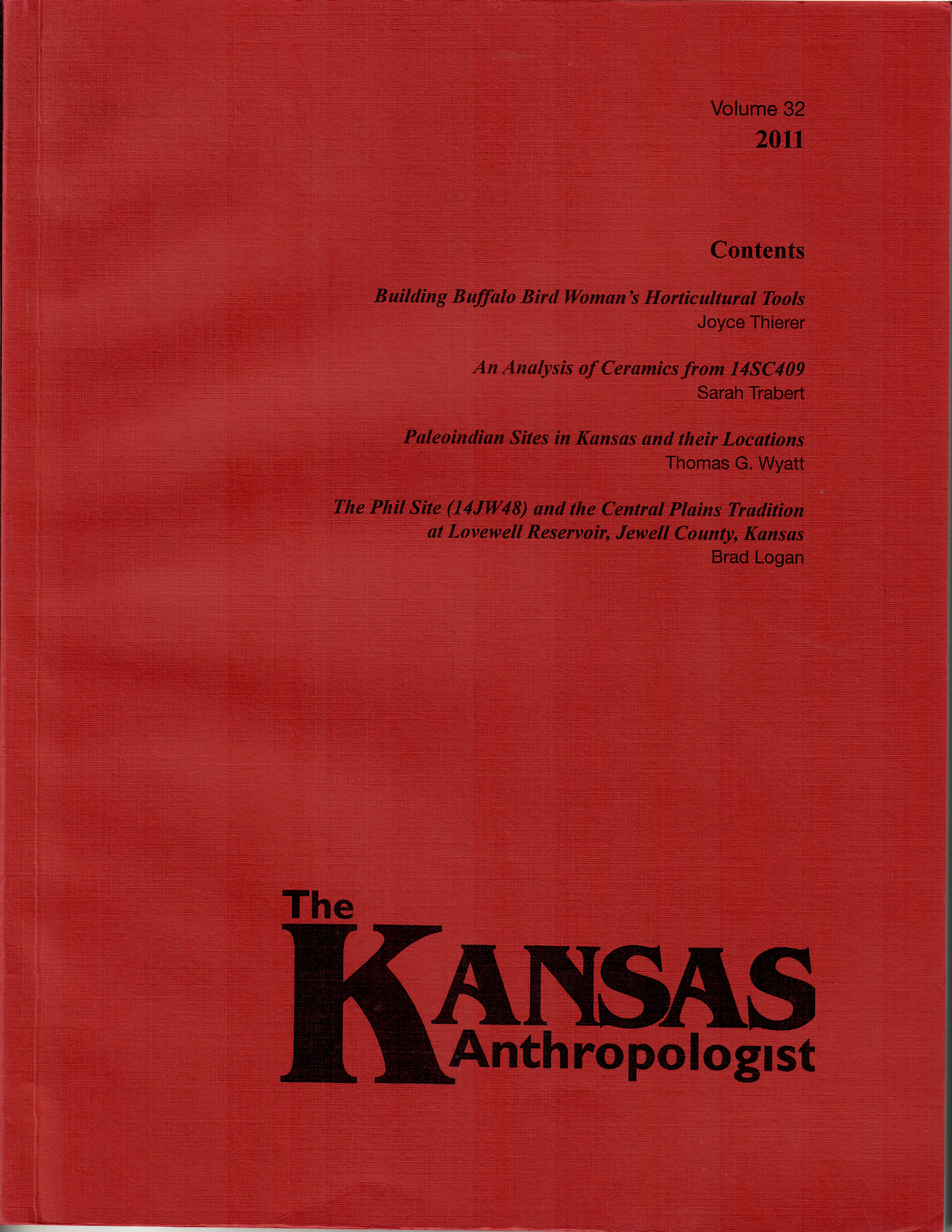 Cover of Volume 32 of Kansas Anthropologist
