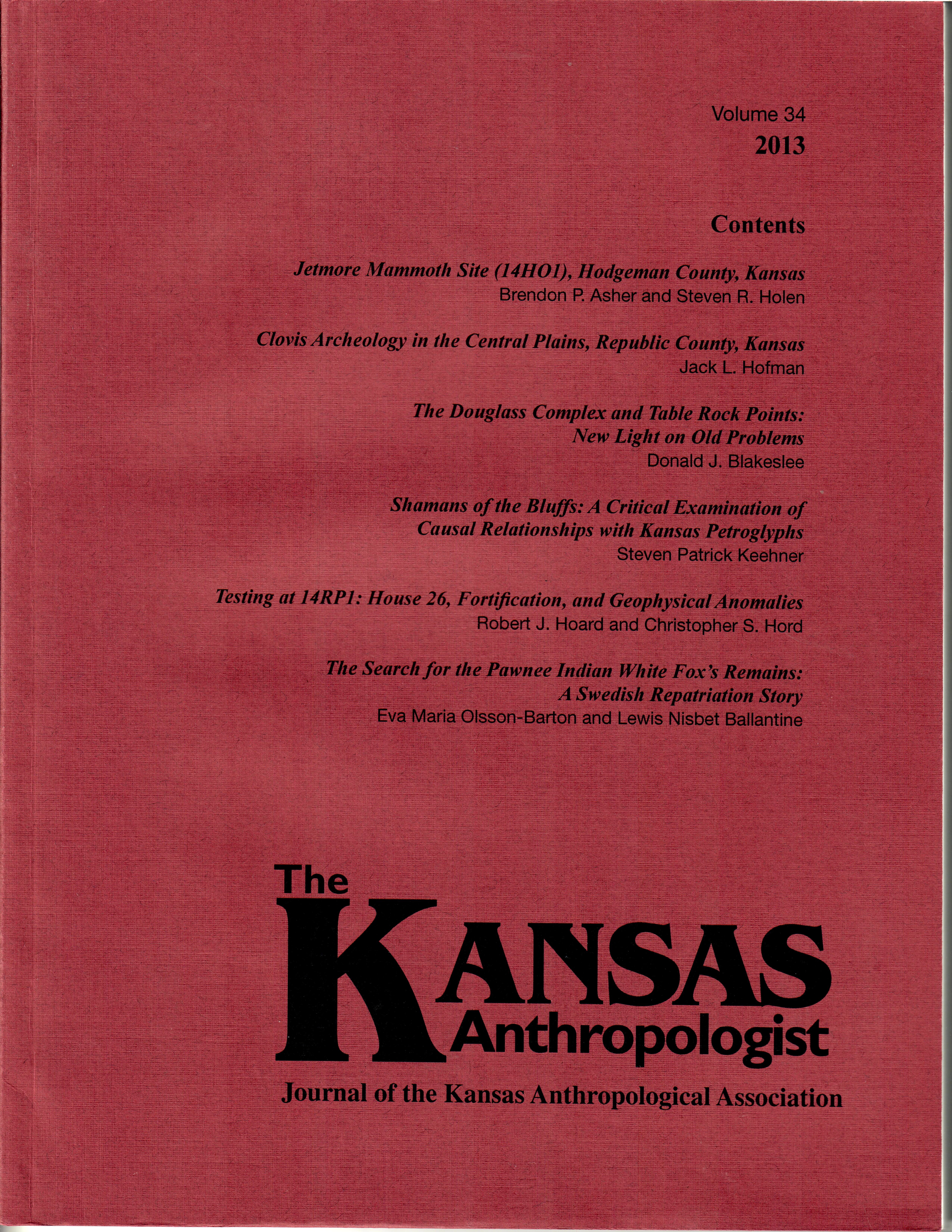 Cover of volume 34 of the Kansas Anthropologist