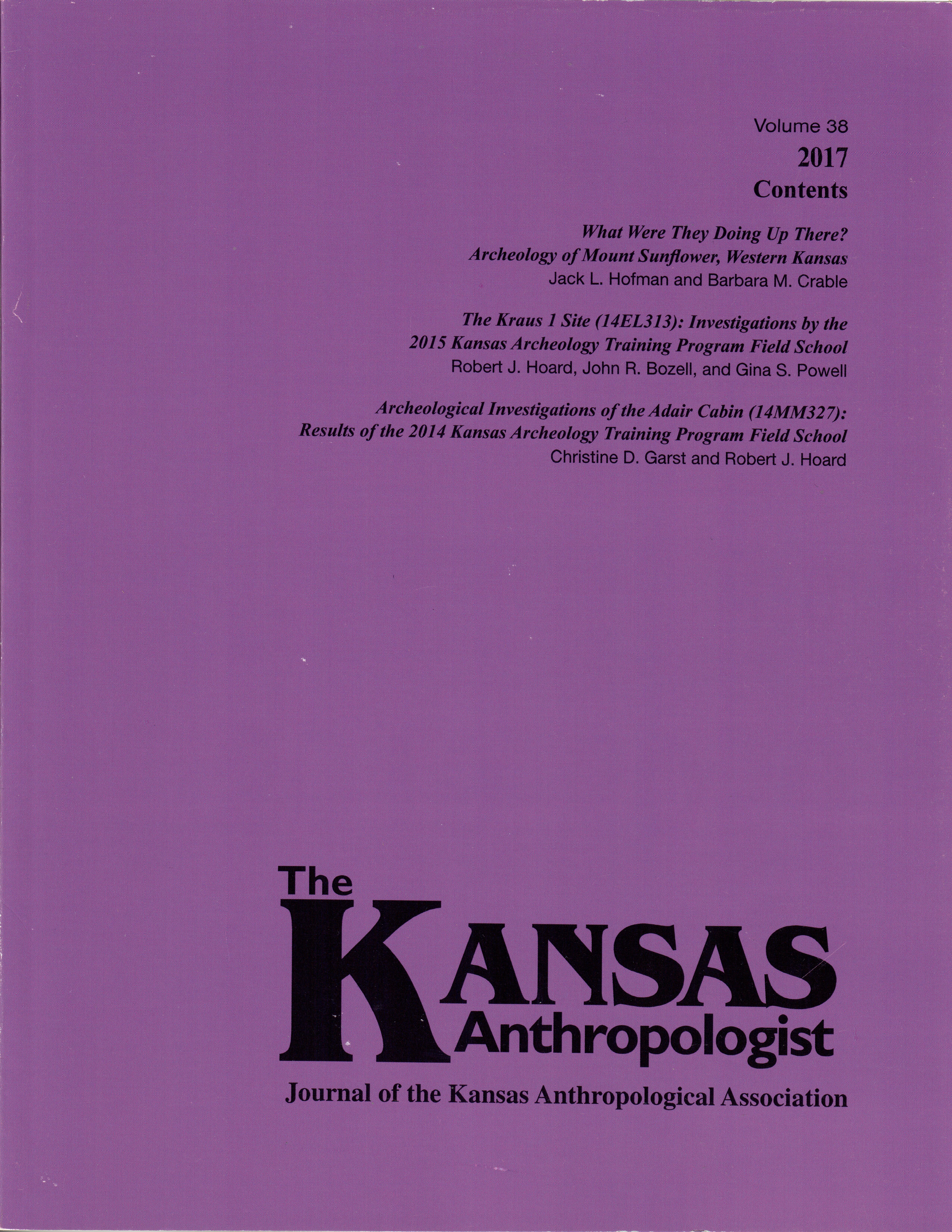 Cover of Volume 38 of Kansas Anthropologist