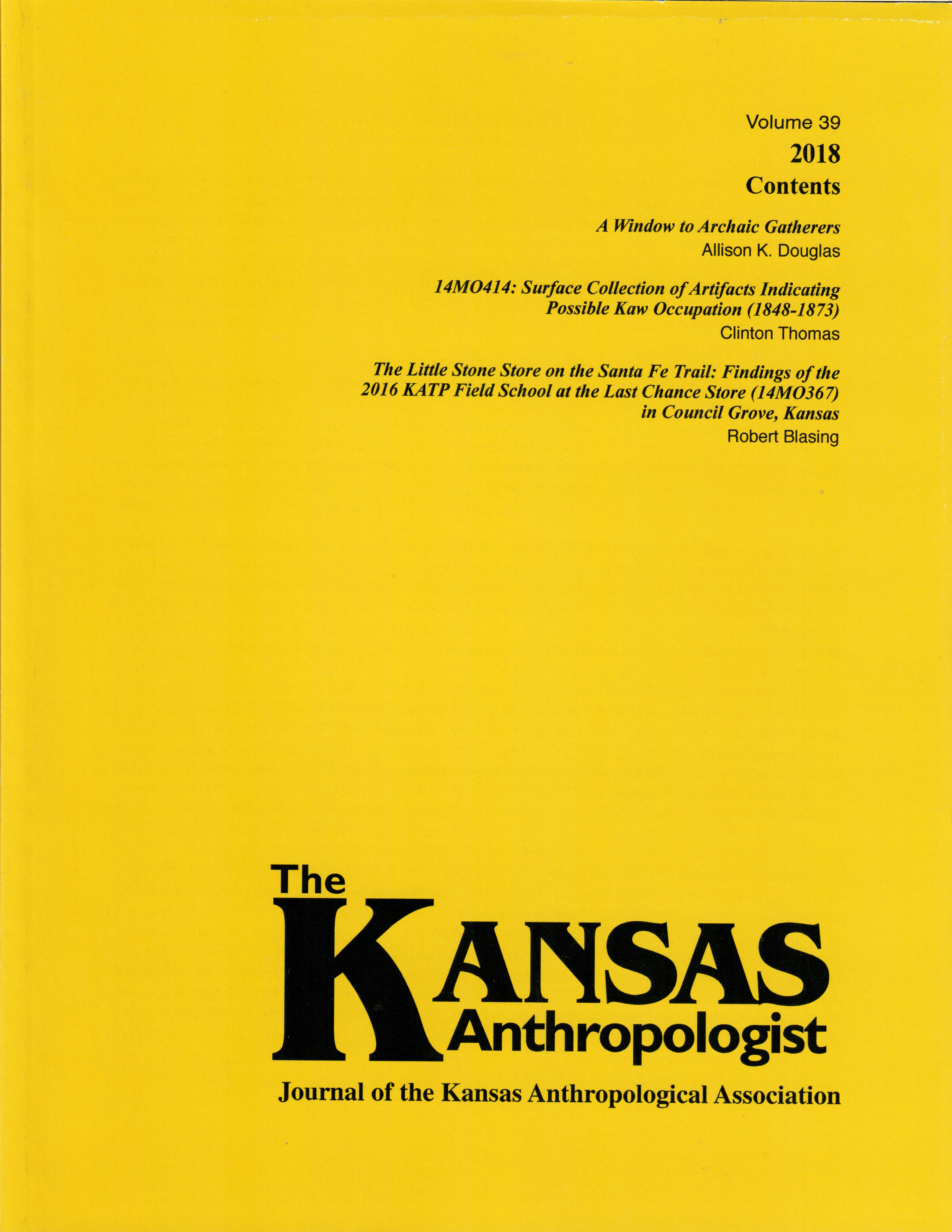 Cover of Volume 39 of Kansas Anthropologist