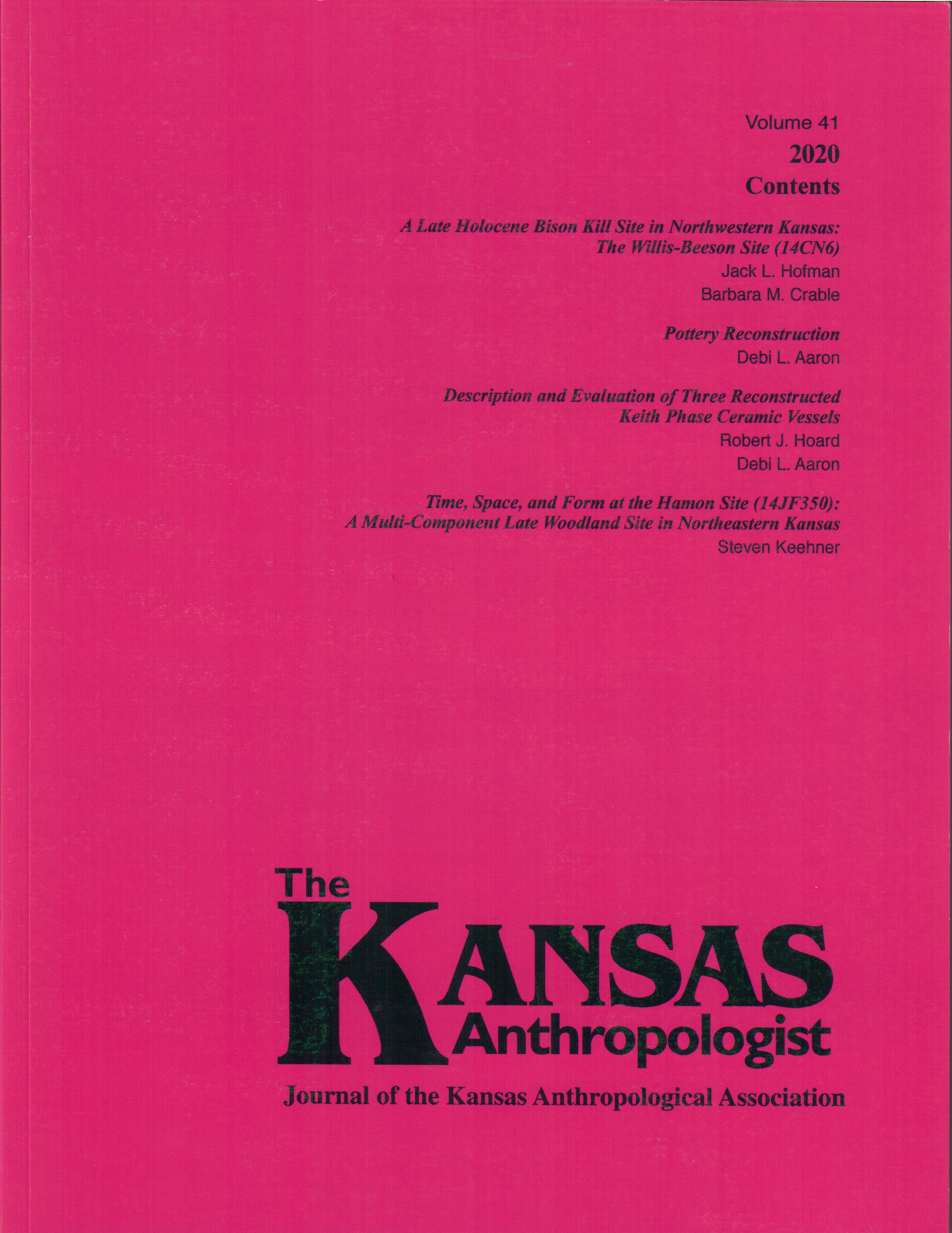 Cover of Volume 41 of Kansas Anthropologist