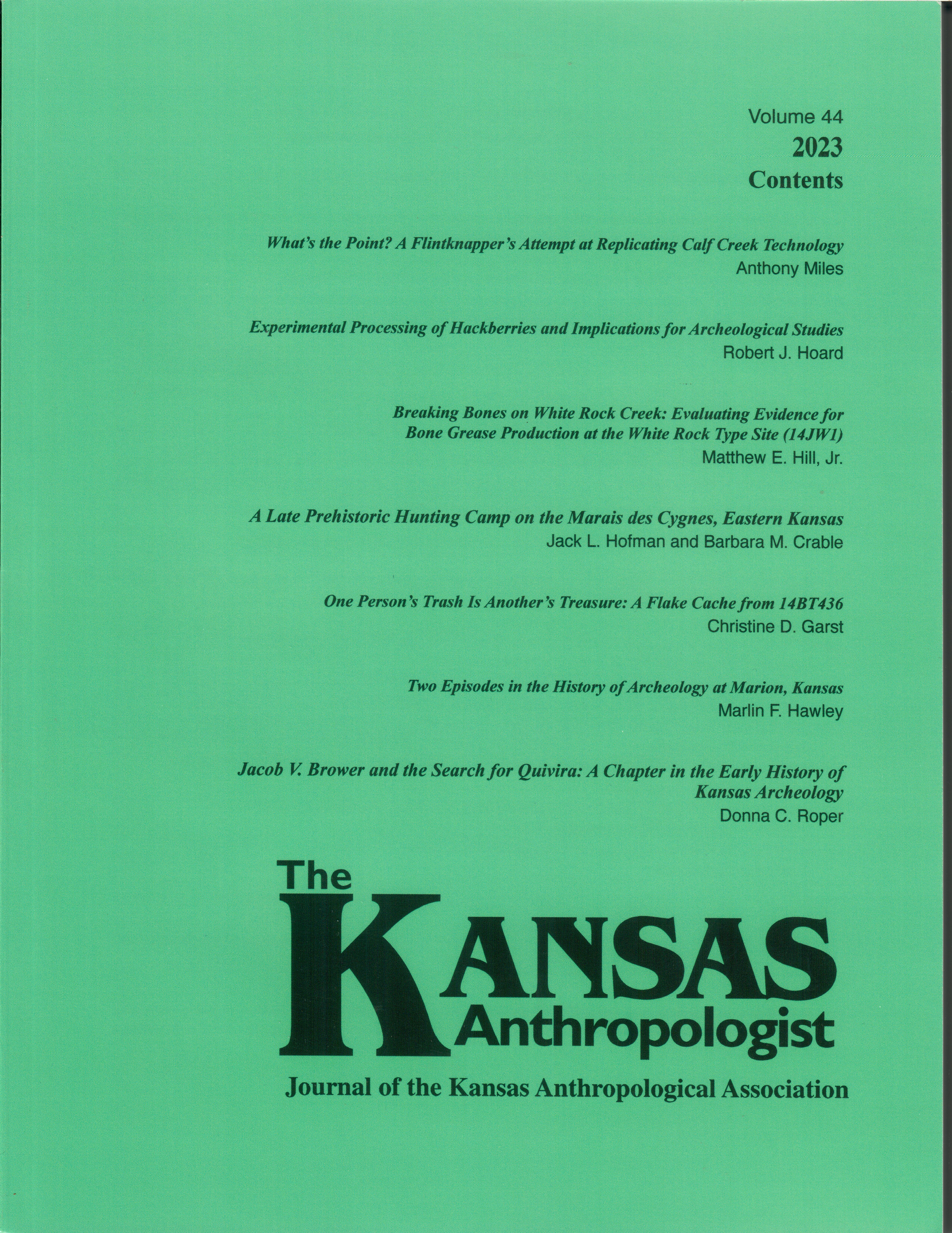 Cover of Volume 44 of Kansas Anthropologist