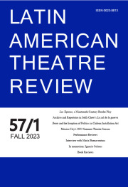 Blue cover of Latin American Theatre Review, volume 57, number 1