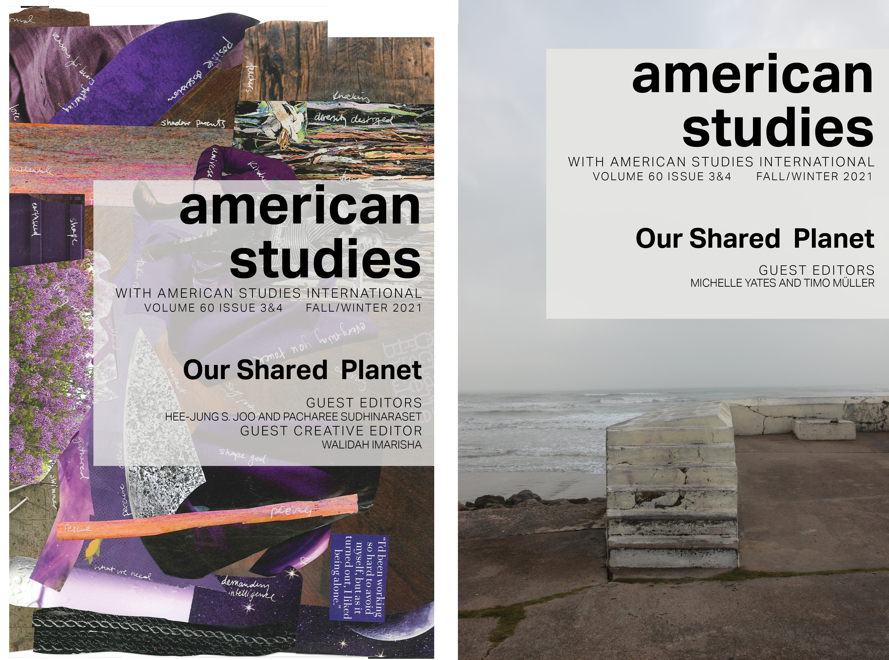 Two covers of the issue. One cover features a broken seawall in front of the ocean. The other is a torn-paper collage