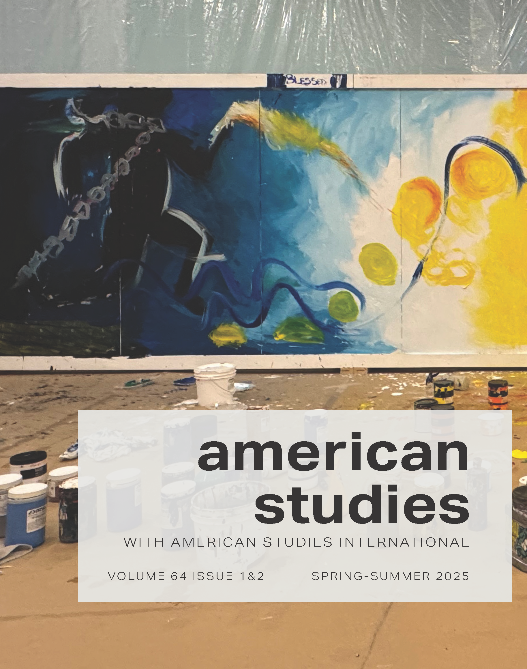 A painted mural with a gradient of color from dark blue to bright yellow